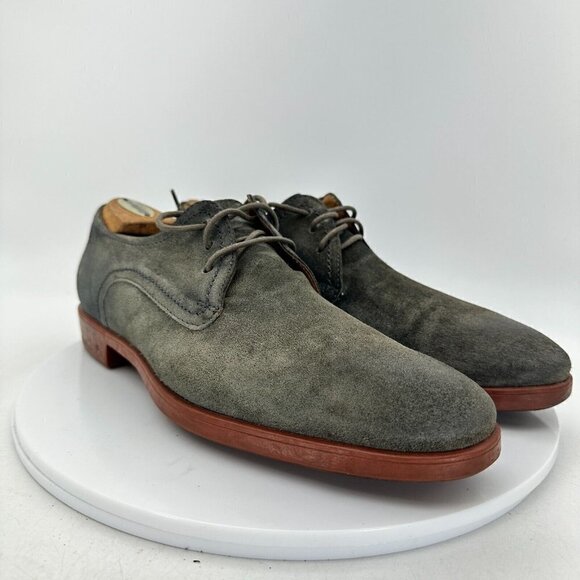 John Varvatos Men Size 7.5 Grey Suede Plain Toe Comfort Derby Dress Shoes - Picture 4 of 15